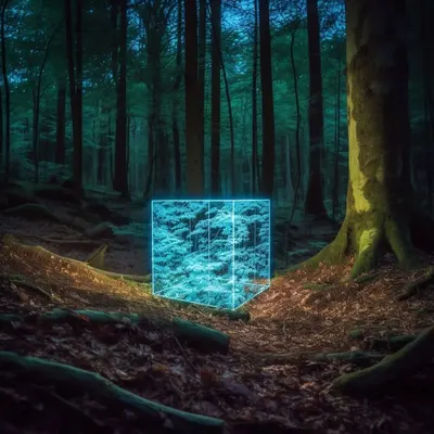 Design concept for led instalation in the woods - AI artwork, 25 Apr 2023
