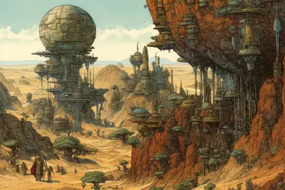 Quick concept for an alien dessert. What would architecture look like there? - AI artwork, 27 Apr 2023