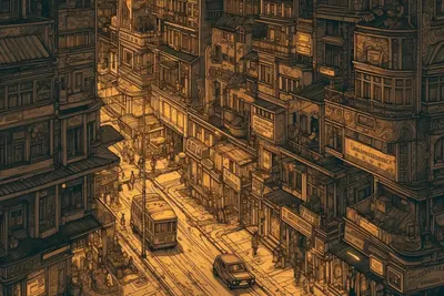 Exploration of the city continues. Muggily - AI artwork, 24 Apr 2023