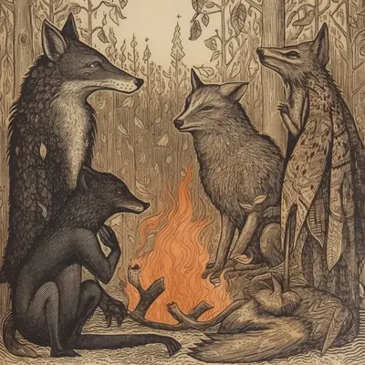 Folktale II. Around the fire - AI artwork, 16 Apr 2023