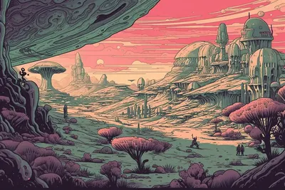 New worlds. New series. Evey now and then there will be post of some landscapes in different art styles. Todays is inspired by Dan Hipp - AI artwork, 23 Apr 2023