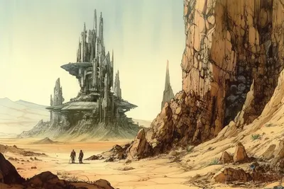 Quick concept for an alien dessert. What would architecture look like there? - AI artwork, 27 Apr 2023