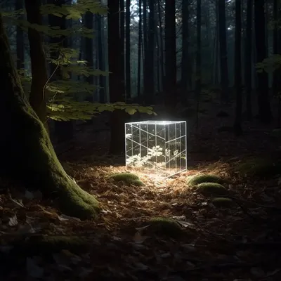 Design concept for led instalation in the woods - AI artwork, 25 Apr 2023