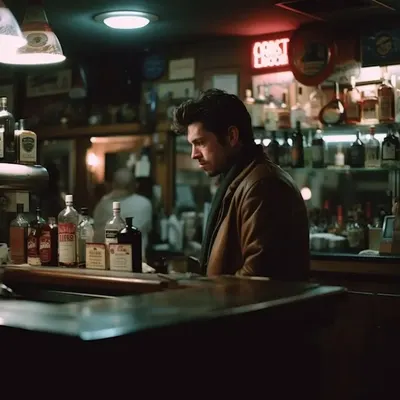 5AM in the bar. Part IV. Shot with on - AI artwork, 1 May 2023