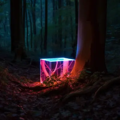 Concept for the led installation. The Cubes in the Woods - AI artwork, 3 May 2023