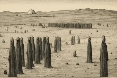 Ghosts of the Desert In the depths of the vast desert, whispers of the past echo through the dunes, revealing the enigmatic presence of the Ghosts of the Desert. As the sun sets and casts a golden glow upon the arid landscape, ancient spirits awaken, dancing in the shimmering heat waves. They weave tales of forgotten civilizations, lost oases, and nomadic tribes who once roamed these sands. Listen closely, and you might catch the haunting melodies of wind carrying their ethereal voices, harmonizing with the desert breeze. Their stories are etched upon the sand, waiting to be discovered by those who dare to venture into the unknown. Amidst the solitude and silence, these elusive apparitions teach us the value of resilience and adaptability. Like the desert itself, they remind us that strength can be found in the harshest of environments and that beauty exists even in the most desolate places. Join me on this journey as we unravel the mysteries of the Ghosts of the Desert, embracing the magic that lies beneath the shifting sands. Let's tread lightly, for their secrets are delicate and sacred - AI artwork, 5 Jul 2023
