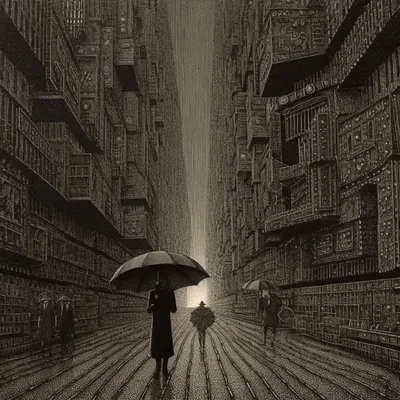 Rain in the city - AI artwork, 31 Jul 2023