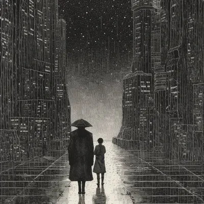 Rain in the city - AI artwork, 31 Jul 2023