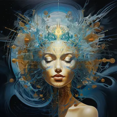 What if consciousness is the fundamental property of the universe? An enigma that brings life and understanding into existence. From this perspective, consciousness isn't merely a product of complex computation among brain neurons, but a primary aspect of every bit of matter, a universal field that permeates all levels of reality. From the tiniest subatomic particle to vast galactic superclusters, everything could be imbued with a subjective inner life, capable of experiencing its own existence. Is it possible that we're part of a 'conscious cosmos'? 2/11 - AI artwork, 7 Aug 2023