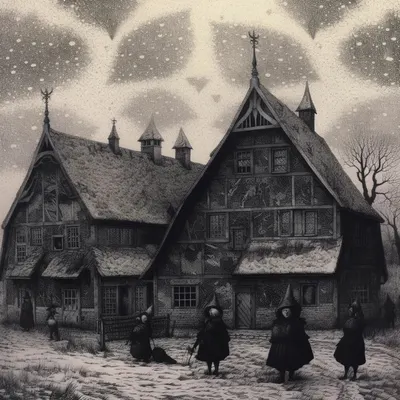 In the heart of a forgotten forest town, Blackwood Manor, an eerie mansion, stood shrouded in darkness. The cursed home of the vanished Blackwood family, its walls whispered secrets of the occult. One stormy night, daring teenagers ventured inside. Whispers, apparitions, and a levitating journal plagued them. As the night unfolded, they vanished one by one, except for one survivor. In the basement, they found a chilling family portrait with malevolent eyes. Escaping, they knew the mansion held sinister secrets, waiting for the next victims to enter its cursed halls - AI artwork, 3 Oct 2023