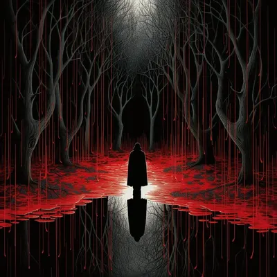 In a gloomy forest, there lurked a mysterious wolf named Wolfgang. His fur was as black as night, and he had an insatiable appetite for the forbidden fruit of the forest, a dark, cursed berry. Wolfgang would slink through the shadows, stealing these sinister berries from the other animals, who feared their cursed powers. Whenever he devoured one, his eyes would gleam with an eerie purple light, and strange things would happen. One moonless night, as you ventured deep into the forest, you stumbled upon Wolfgang and his malevolent potion. Sensing danger, you tried to stop him, but he insisted you join him. Desperate to undo the dark enchantment, you reluctantly consumed the cursed potion, and the forest fell under your joint control. Together, you and Wolfgang ruled with a cold and sinister grip, your once-harmonious forest twisted by your newfound dark powers. The animals' hopes rested on breaking the curse before it consumed all light and goodness - AI artwork, 12 Oct 2023
