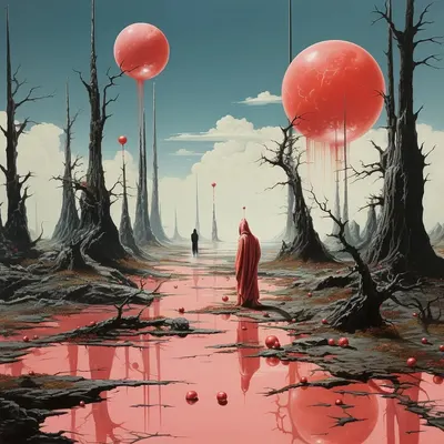 Can a dystopian society incorporate the color pink as a thematic element, and if so, how would it be used in such a context? - AI artwork, 3 Nov 2023