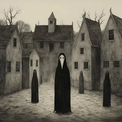 Ghosts of polish village In the shadowed corners of Poland's history lies the chilling legend of the Polish Eagle Ghost—a spectral embodiment of the nation's anguish and torment. Amidst the partitions that fractured the land, a haunting apparition emerged—a ghostly eagle, its form a twisted reflection of the nation's agony. Legends whispered of its eerie cries echoing across battlefields, foretelling imminent tragedy. Rumors spoke of cursed souls bound to the phantom, condemned to relive the nation's darkest chapters. Historians intertwined documented horrors with sightings of this spectral eagle, blurring the lines between fact and folklore. The Polish Eagle Ghost, a symbol of enduring resilience and the haunting legacy of a nation scarred by invasions, remains an enigmatic presence in Poland's tumultuous history—a specter of unspoken horrors that echo through the ages - AI artwork, 19 Nov 2023