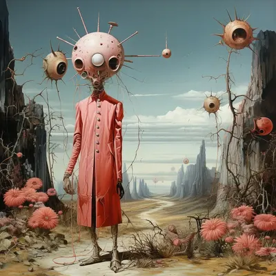 Can a dystopian society incorporate the color pink as a thematic element, and if so, how would it be used in such a context? - AI artwork, 3 Nov 2023