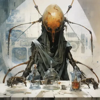 Delving into the eerie realms of a fictional insect evolution saga. Imagine a world where insects evolve in mysterious, unexpected ways—where darkness breeds peculiar adaptations and twisted transformations. From shadows lurking in the forests to creatures defying conventional evolution, this narrative crafts a chilling tale of evolution's macabre side. Embrace the unknown and journey through a hauntingly unique take on the evolutionary journey of these cryptic creatures - AI artwork, 25 Nov 2023