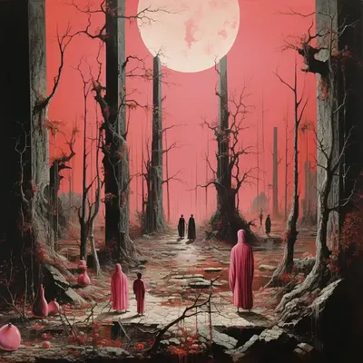 Can a dystopian society incorporate the color pink as a thematic element, and if so, how would it be used in such a context? - AI artwork, 3 Nov 2023