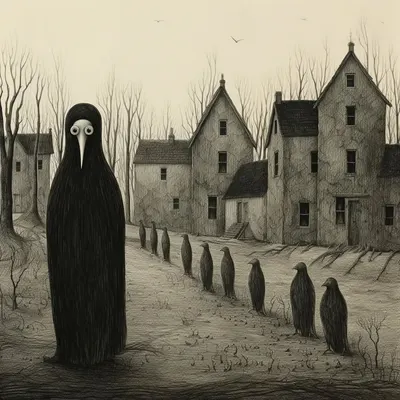 Ghosts of polish village In the shadowed corners of Poland's history lies the chilling legend of the Polish Eagle Ghost—a spectral embodiment of the nation's anguish and torment. Amidst the partitions that fractured the land, a haunting apparition emerged—a ghostly eagle, its form a twisted reflection of the nation's agony. Legends whispered of its eerie cries echoing across battlefields, foretelling imminent tragedy. Rumors spoke of cursed souls bound to the phantom, condemned to relive the nation's darkest chapters. Historians intertwined documented horrors with sightings of this spectral eagle, blurring the lines between fact and folklore. The Polish Eagle Ghost, a symbol of enduring resilience and the haunting legacy of a nation scarred by invasions, remains an enigmatic presence in Poland's tumultuous history—a specter of unspoken horrors that echo through the ages - AI artwork, 19 Nov 2023