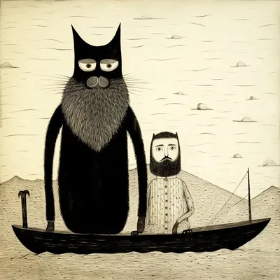 Silly catman and his friends - AI artwork, 2 Dec 2023