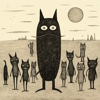 Silly catman and his friends - AI artwork, 2 Dec 2023