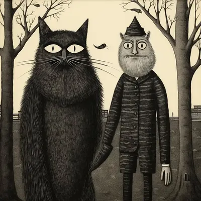 Silly catman and his friends - AI artwork, 2 Dec 2023
