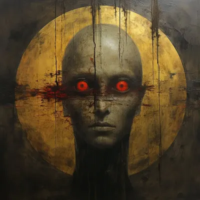 In the ethereal realm, amidst swirling shadows and whispers of forgotten sorrows, there existed a being of malevolent allure. Their gaze, a vortex of darkness, devoured the purity of souls, leaving a trail of shattered innocence in their wake. Legends whispered of their descent from a realm of lost spirits, cursed to consume the very essence of goodness, their eyes forever haunting the ethereal tapestry of existence - AI artwork, 3 Dec 2023