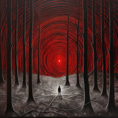 In the heart of the mystical forest, madness intertwines with darkness, birthing a twisted symphony of shadows and secrets. Dare to wander into the depths of this enigmatic realm where whispers linger and mysteries beckon - AI artwork, 14 Dec 2023