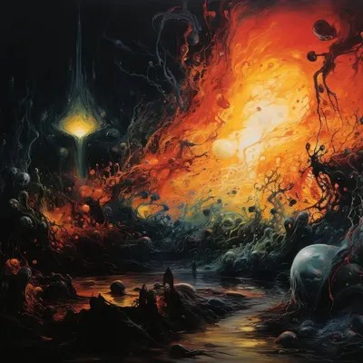 Exploring the intricate blend of dark, swirling emotions and vibrant bursts of color in art. There's an undeniable intensity in this juxtaposition—where darkness meets hope, creating a powerful visual narrative - AI artwork, 6 Dec 2023