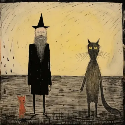 Silly catman and his friends - AI artwork, 2 Dec 2023