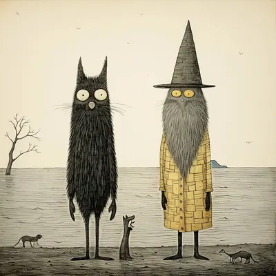 Silly catman and his friends - AI artwork, 2 Dec 2023