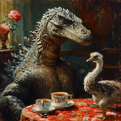 "There is no trouble so great or grave that cannot be much diminished by a nice cup of tea." - AI artwork, 27 Jan 2024