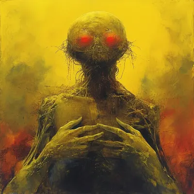 Beware the Yellow Soul-Eater, lurking in shadows Its eerie presence sends shivers down the spine, consuming souls in the darkness. Dare to face the fear? - AI artwork, 15 Jan 2024