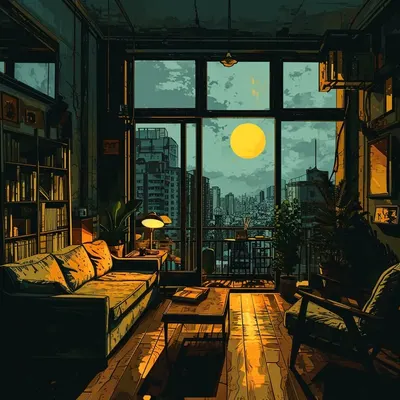 Bathed in the ethereal glow of the full moon over the city tonight. Sleep eludes me, and I find myself captivated by the shimmering skyline, lost in the silent symphony of urban life. Each building a sentinel, each street a forgotten story. Staring into the abyss of the night, caught between dreams and reality - AI artwork, 24 Jan 2024
