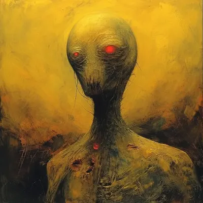 Beware the Yellow Soul-Eater, lurking in shadows Its eerie presence sends shivers down the spine, consuming souls in the darkness. Dare to face the fear? - AI artwork, 15 Jan 2024