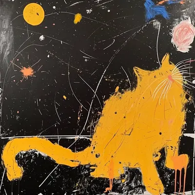 Just yellow cat in space - AI artwork, 10 Jan 2024