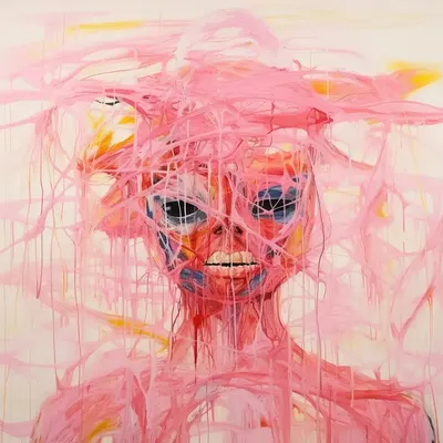You find yourself surrounded by a surreal, vibrant pink expanse that stretches infinitely in all directions. It's a mesmerizing and otherworldly experience. What would you like to do in the pink void? - AI artwork, 30 Jan 2024