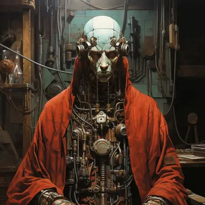Cybernetic Monks Part II "They elevate their DMT levels in the pineal gland using technology" - AI artwork, 30 Jan 2024