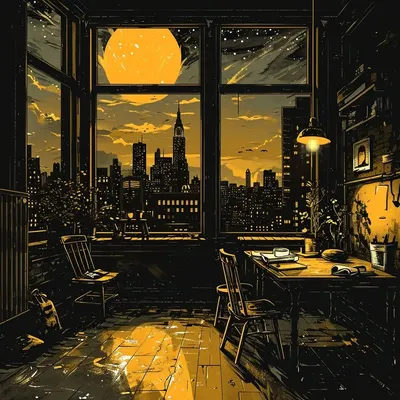 Bathed in the ethereal glow of the full moon over the city tonight. Sleep eludes me, and I find myself captivated by the shimmering skyline, lost in the silent symphony of urban life. Each building a sentinel, each street a forgotten story. Staring into the abyss of the night, caught between dreams and reality - AI artwork, 24 Jan 2024