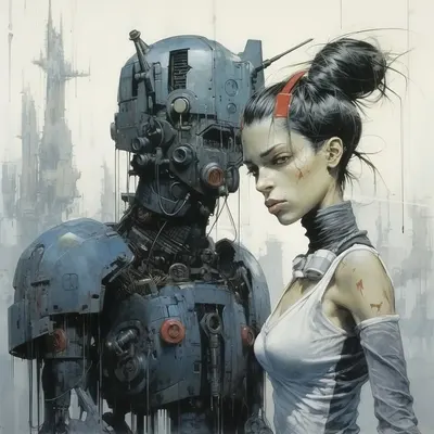 The idea of humans and robots falling in love explores the intersection of emotions and technology, often portrayed in science fiction. It raises questions about the nature of consciousness and relationships in an increasingly technologically advanced world - AI artwork, 22 Jan 2024