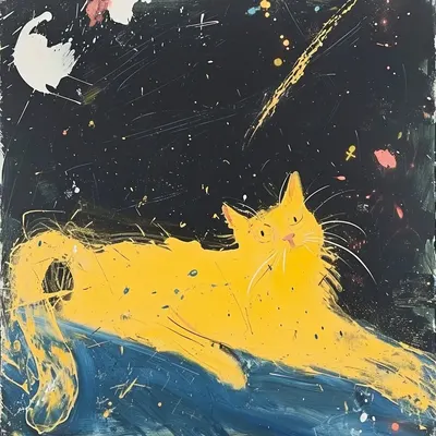 Just yellow cat in space - AI artwork, 10 Jan 2024