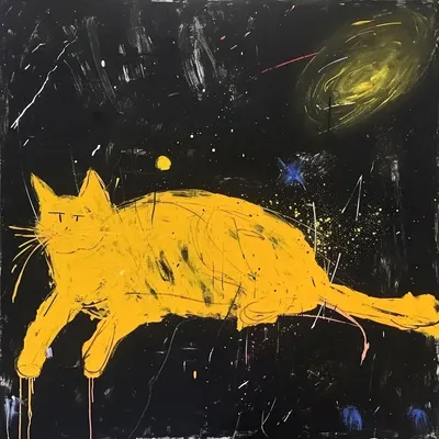 Just yellow cat in space - AI artwork, 10 Jan 2024