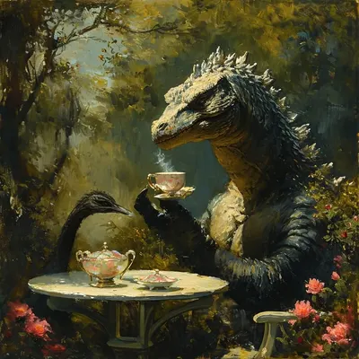 "There is no trouble so great or grave that cannot be much diminished by a nice cup of tea." - AI artwork, 27 Jan 2024