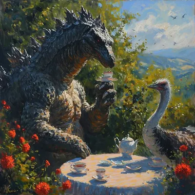 "There is no trouble so great or grave that cannot be much diminished by a nice cup of tea." - AI artwork, 27 Jan 2024