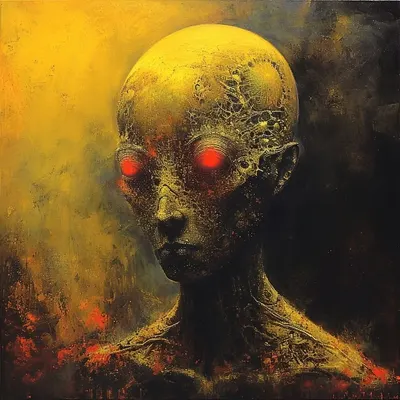 Beware the Yellow Soul-Eater, lurking in shadows Its eerie presence sends shivers down the spine, consuming souls in the darkness. Dare to face the fear? - AI artwork, 15 Jan 2024