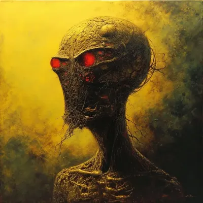 Beware the Yellow Soul-Eater, lurking in shadows Its eerie presence sends shivers down the spine, consuming souls in the darkness. Dare to face the fear? - AI artwork, 15 Jan 2024