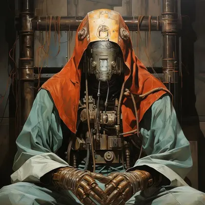 Cybernetic Monks Part II "They elevate their DMT levels in the pineal gland using technology" - AI artwork, 30 Jan 2024