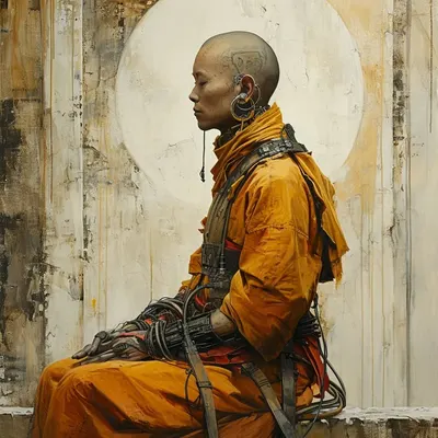 Cybernetic Monks Part II "They elevate their DMT levels in the pineal gland using technology" - AI artwork, 30 Jan 2024
