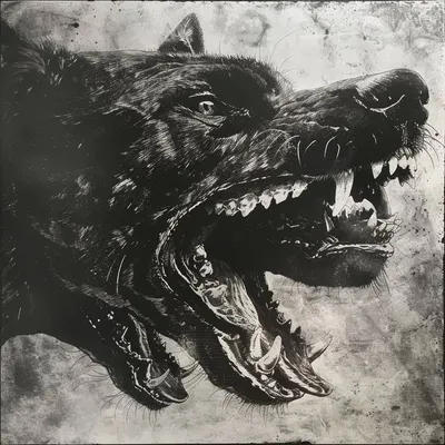 The phantom of the black dog was always following me as a kid, making me feel immense fear. I was never able to rest, never felt safe - AI artwork, 21 Feb 2024