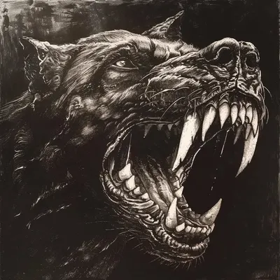 The phantom of the black dog was always following me as a kid, making me feel immense fear. I was never able to rest, never felt safe - AI artwork, 21 Feb 2024