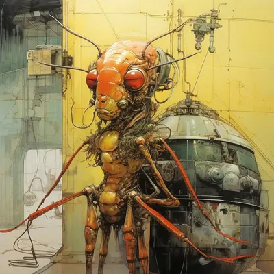 Cybernetic insects are insects that have been augmented with electronic components, such as sensors, actuators, or even microprocessors, to enhance their abilities or control their behavior. These enhancements could be used for various purposes, such as surveillance, environmental monitoring, or even search and rescue operations. However, ethical considerations and potential ecological impacts would need to be carefully addressed in their development and deployment - AI artwork, 15 Mar 2024