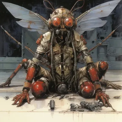 Cybernetic insects are insects that have been augmented with electronic components, such as sensors, actuators, or even microprocessors, to enhance their abilities or control their behavior. These enhancements could be used for various purposes, such as surveillance, environmental monitoring, or even search and rescue operations. However, ethical considerations and potential ecological impacts would need to be carefully addressed in their development and deployment - AI artwork, 15 Mar 2024